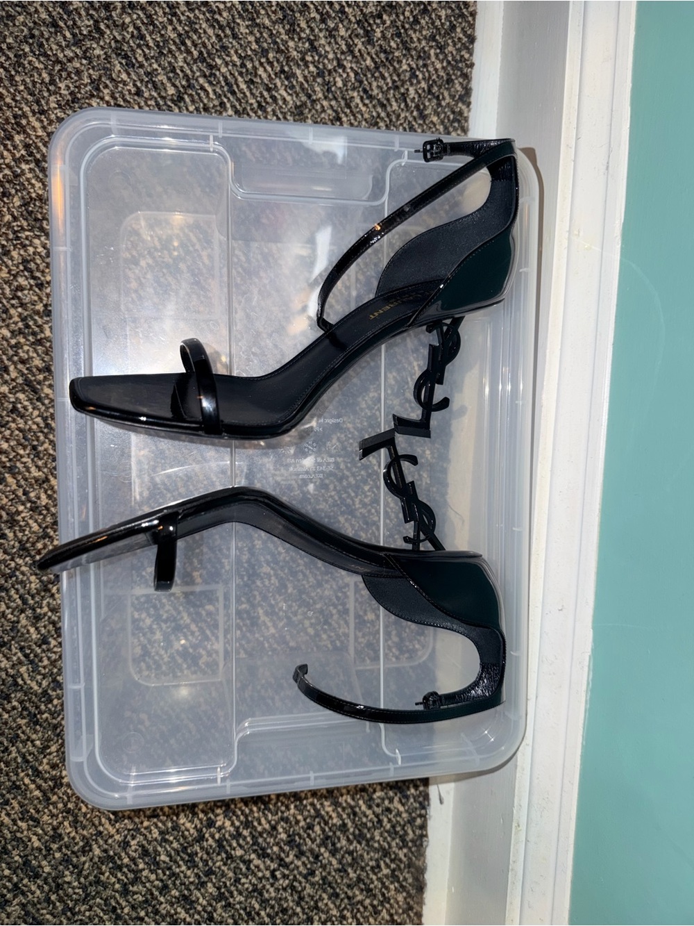 Saint Laurent Glossy Black Patent Ankle-Strap Heels - Picture 6 of 16